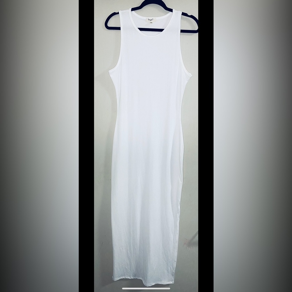 Ribbed-Knit Elegant White Sleeveless Full Length Summer Dress Women’s Large